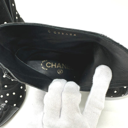 Chanel Boots G G33426 Suede Black Pearl Dot Women 36C