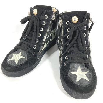 Chanel Sneakers G30243 Canvas / Leather Black 14A Star Fake Pearl Zip Star Women 35