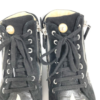 Chanel Sneakers G30243 Canvas / Leather Black 14A Star Fake Pearl Zip Star Women 35