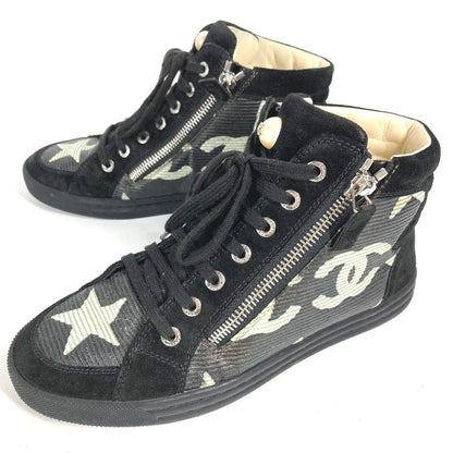 Chanel Sneakers G30243 Canvas / Leather Black 14A Star Fake Pearl Zip Star Women 35