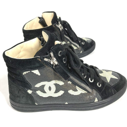 Chanel Sneakers G30243 Canvas / Leather Black 14A Star Fake Pearl Zip Star Women 35