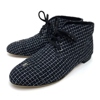 Chanel Sneakers Tweed Black Cc Coco Mark 15P 37 1/2 C