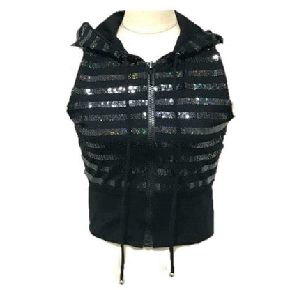 Chanel Vest Sequin Black 19C Zip Up Women 38