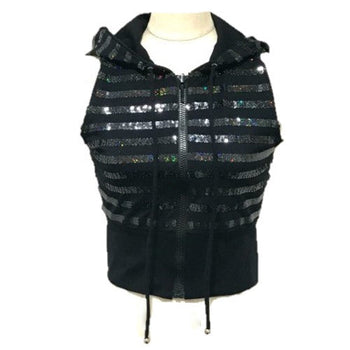 Chanel Vest Sequin Black 19C Zip Up Women 38