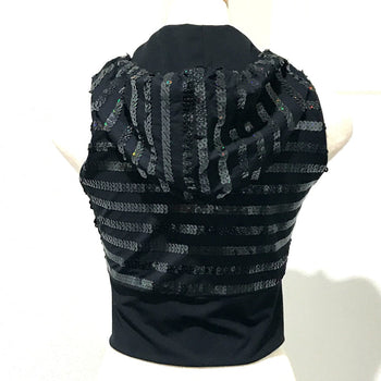 Chanel Vest Sequin Black 19C Zip Up Women 38