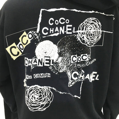Chanel Hoodie P63299 Cotton, Sequins Black Graffiti Cc Logo 20P Sweatshirt Long Sleeve Women Xs