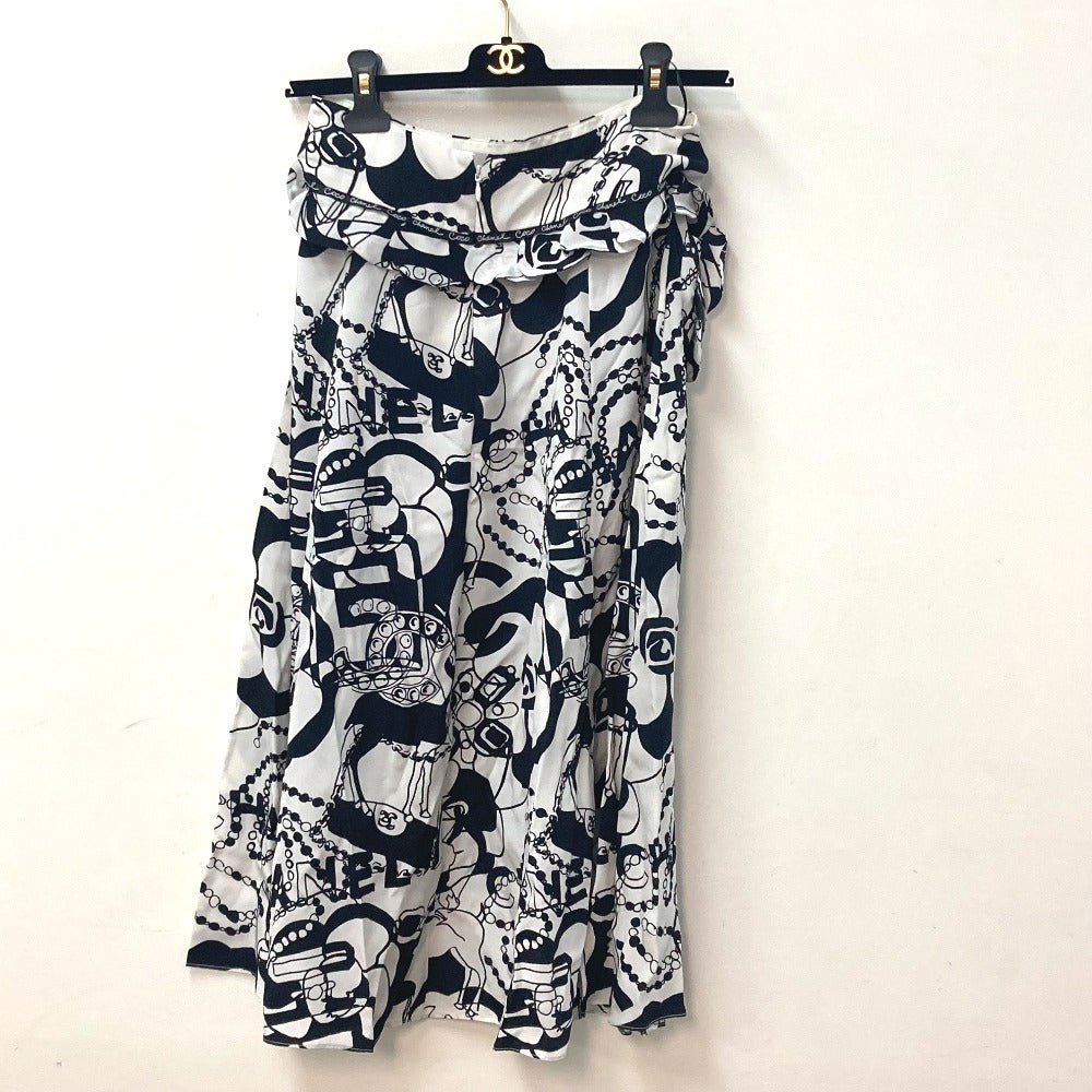 Chanel Skirt P71863 Silk White Cc Coco Mark Camellia All Over Pattern Icon Women 34