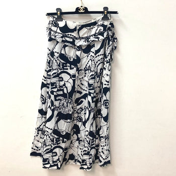 Chanel Skirt P71863 Silk White Cc Coco Mark Camellia All Over Pattern Icon Women 34
