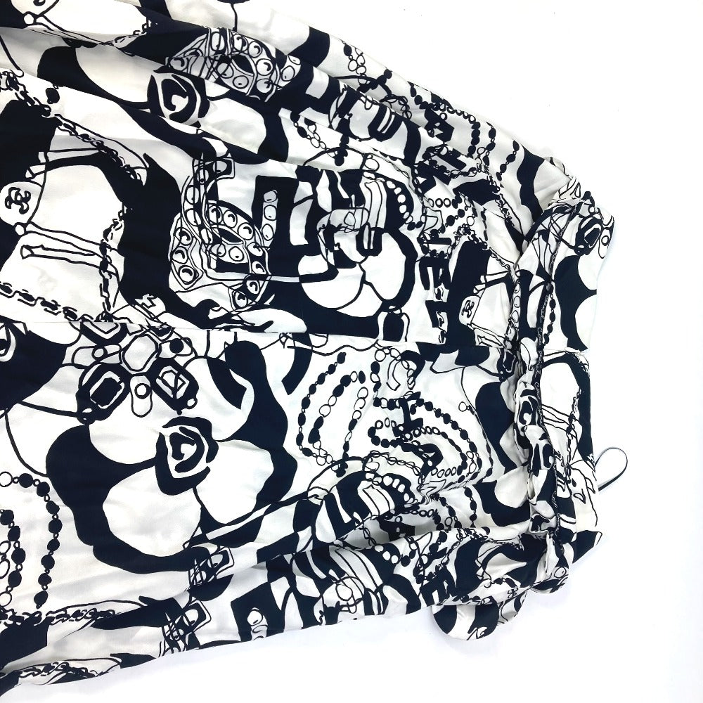 Chanel Skirt P71863 Silk White Cc Coco Mark Camellia All Over Pattern Icon Women 34