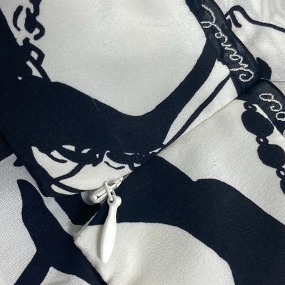 Chanel Skirt P71863 Silk White Cc Coco Mark Camellia All Over Pattern Icon Women 34