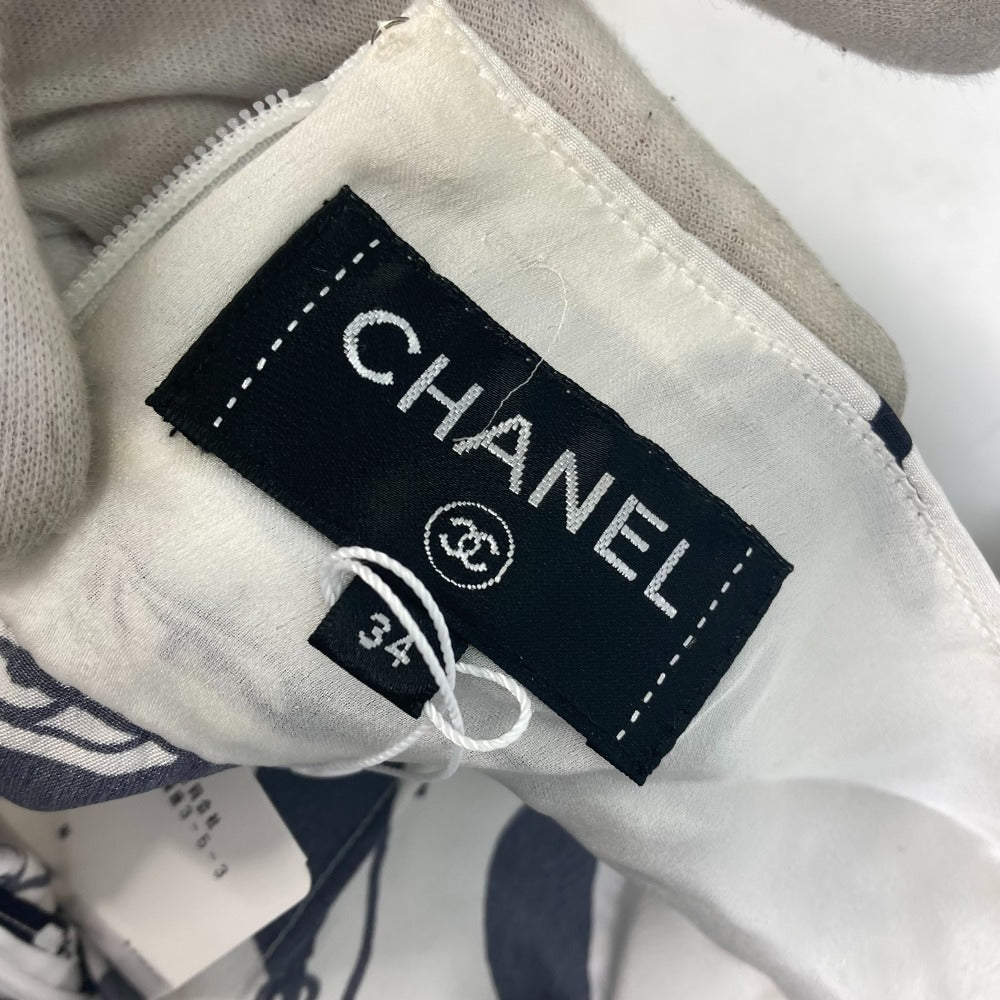 Chanel Skirt P71863 Silk White Cc Coco Mark Camellia All Over Pattern Icon Women 34