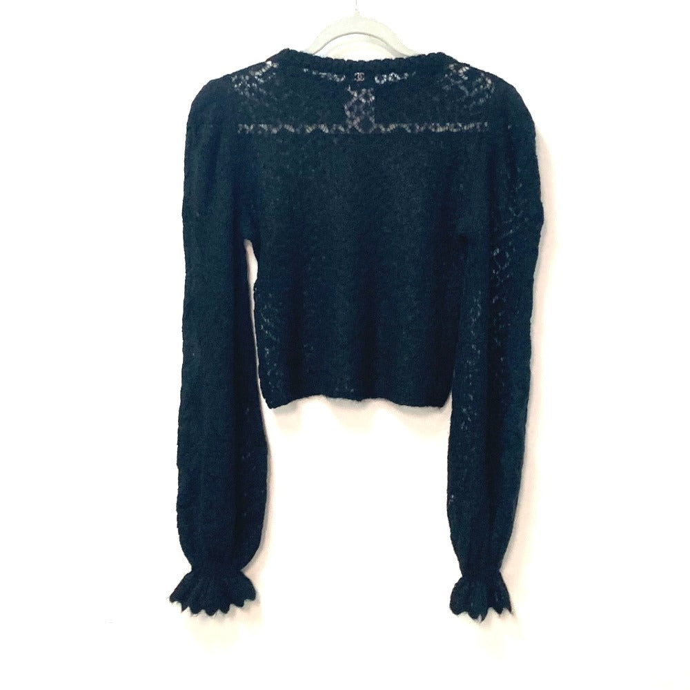 Chanel Knit P75692 Alpaca, Nylon Black Cc Coco Mark Lace Rhinestone Women 34