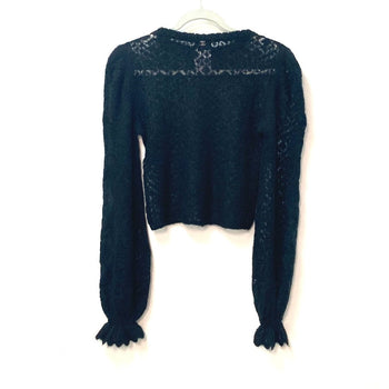 Chanel Knit P75692 Alpaca, Nylon Black Cc Coco Mark Lace Rhinestone Women 34