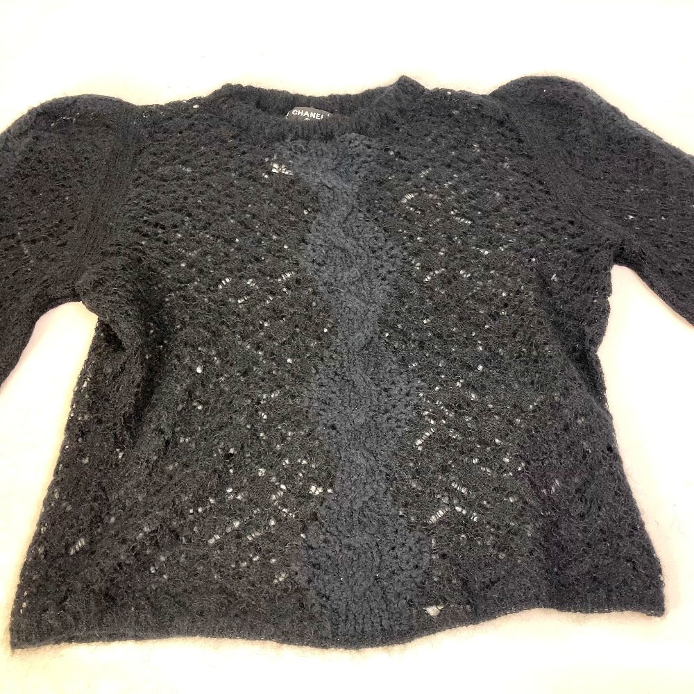 Chanel Knit P75692 Alpaca, Nylon Black Cc Coco Mark Lace Rhinestone Women 34