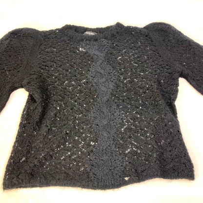 Chanel Knit P75692 Alpaca, Nylon Black Cc Coco Mark Lace Rhinestone Women 34