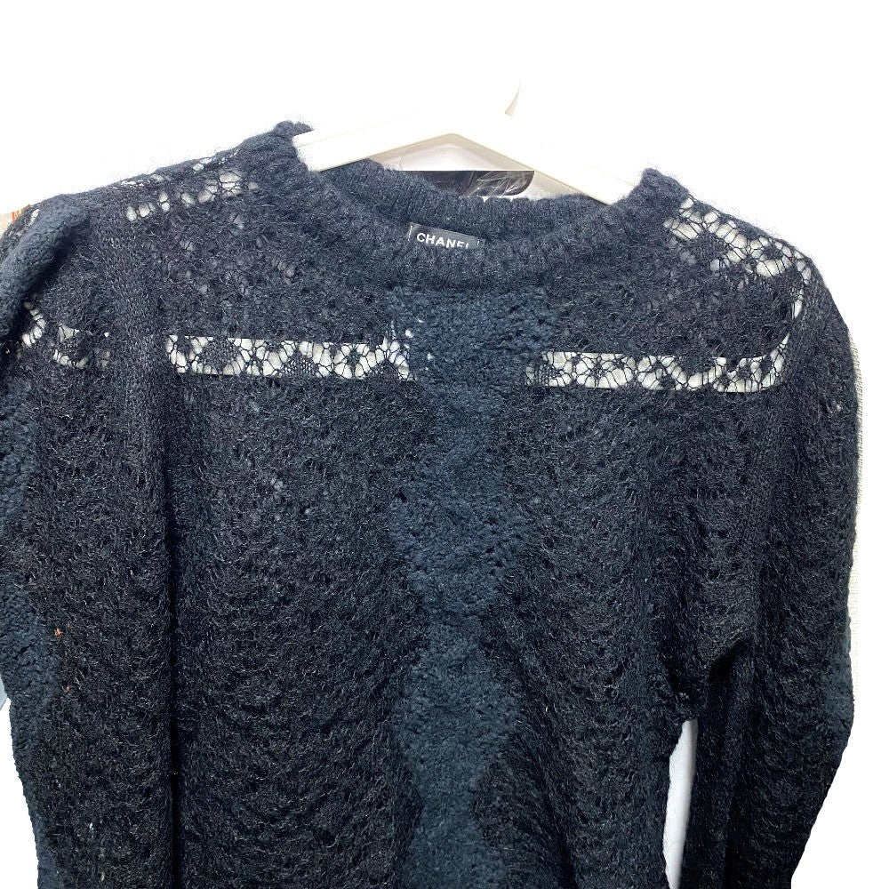 Chanel Knit P75692 Alpaca, Nylon Black Cc Coco Mark Lace Rhinestone Women 34