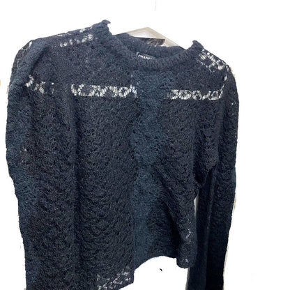 Chanel Knit P75692 Alpaca, Nylon Black Cc Coco Mark Lace Rhinestone Women 34
