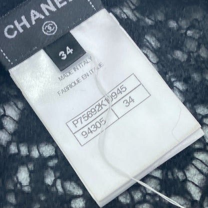 Chanel Knit P75692 Alpaca, Nylon Black Cc Coco Mark Lace Rhinestone Women 34