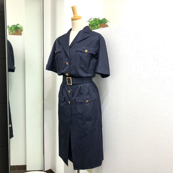 Chanel One Piece Cotton Navy Vintage Coco Chanel Buttons Women 36