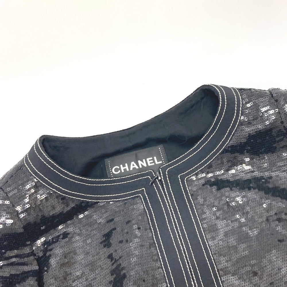 Chanel Jacket P45044 Sequin Black Sequin Women 36