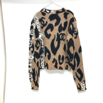 Chanel Sweater P75361 Cashmere Brown 23A Coco Mark Leopard Pattern 34