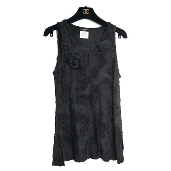 Chanel Camisole Cotton Black Apparel Sleeveless Camellia Motif Women 34
