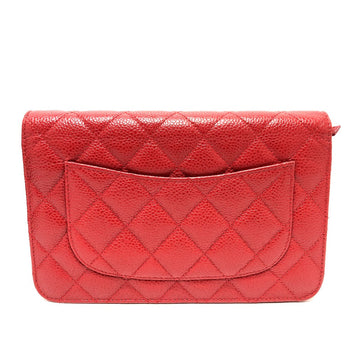 Chanel Shoulder Bag Ap0250 Caviar Skin Red Long Wallet Purse Cc Coco Mark Classic