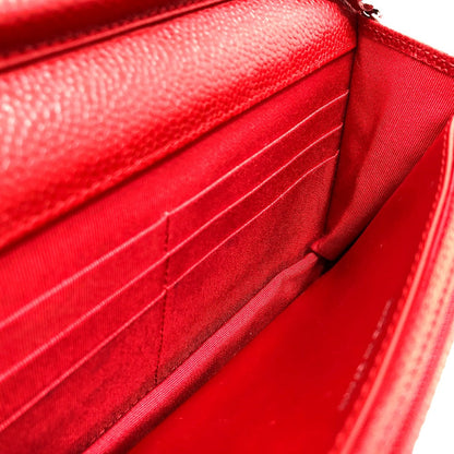 Chanel Shoulder Bag Ap0250 Caviar Skin Red Long Wallet Purse Cc Coco Mark Classic