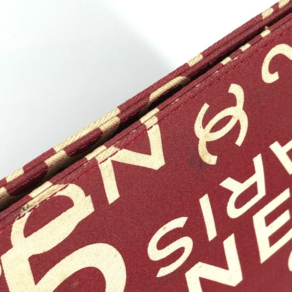 Chanel Pouch Canvas Red Bysy Line Logo Women