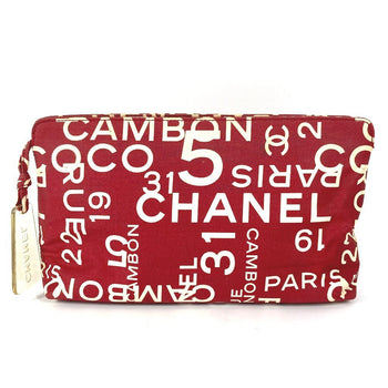 Chanel Pouch Canvas Red Bysy Line Logo Women