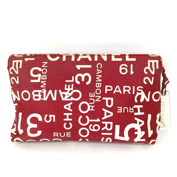 Chanel Pouch Canvas Red Bysy Line Logo Women
