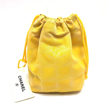 Chanel Pouch `14355 Canvas Yellow New Travel Line Drawstring Makeup Case Women
