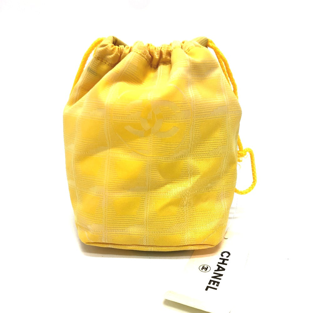 Chanel Pouch `14355 Canvas Yellow New Travel Line Drawstring Makeup Case Women