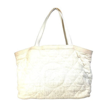 Chanel Tote Bag Cotton Leather White Beach Bag Pile Cc Coco Mark Women
