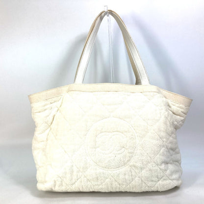 Chanel Tote Bag Cotton Leather White Beach Bag Pile Cc Coco Mark Women