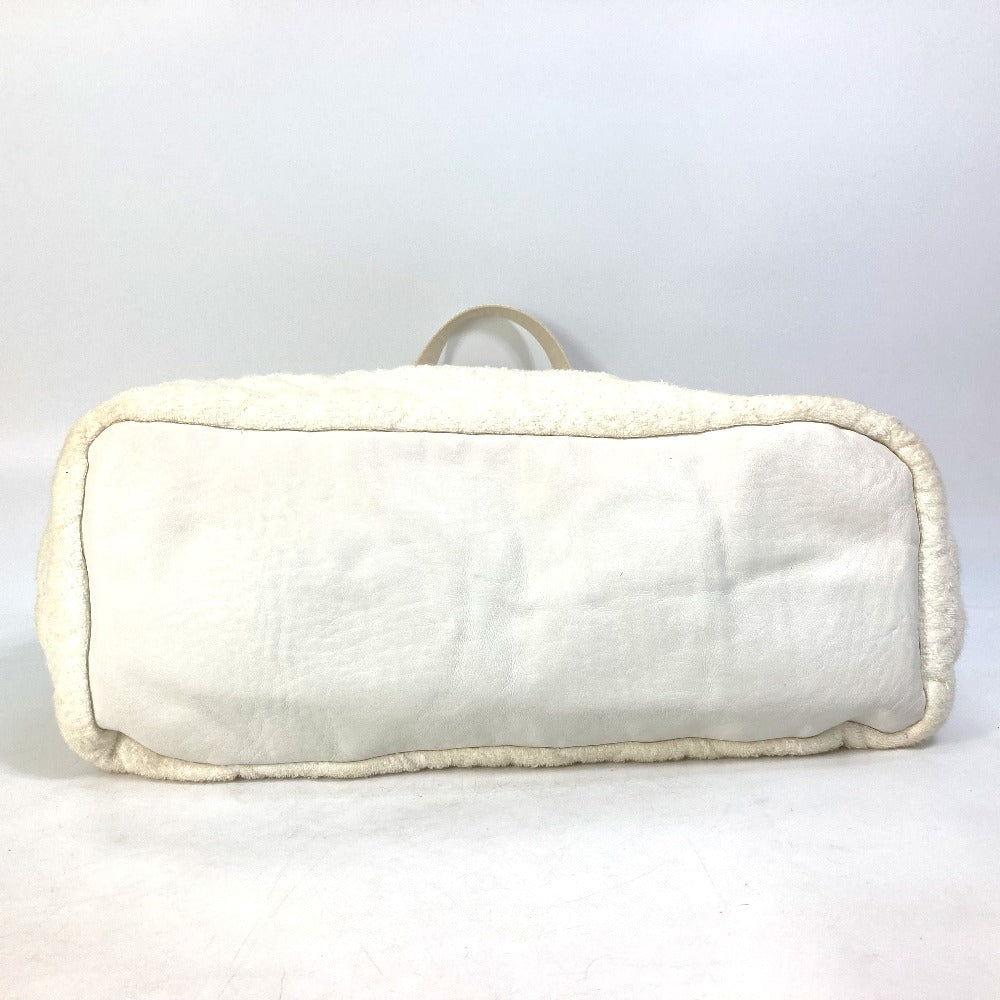 Chanel Tote Bag Cotton Leather White Beach Bag Pile Cc Coco Mark Women