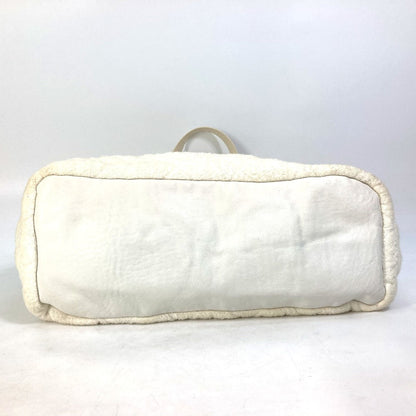 Chanel Tote Bag Cotton Leather White Beach Bag Pile Cc Coco Mark Women