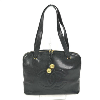 Chanel Shoulder Bag Caviar Skin Black Vintage Cc Coco Mark Decacoco Women