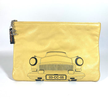 Chanel Clutch Bag Leather Yellow Coco Havana Car Logo