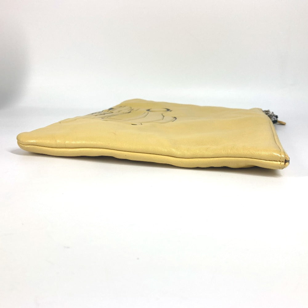 Chanel Clutch Bag Leather Yellow Coco Havana Car Logo