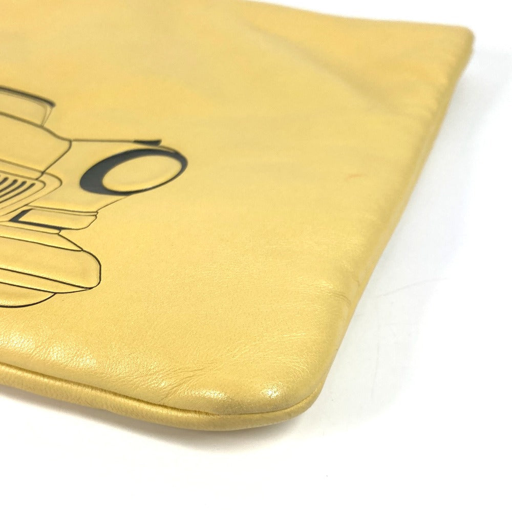 Chanel Clutch Bag Leather Yellow Coco Havana Car Logo