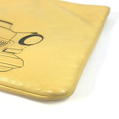 Chanel Clutch Bag Leather Yellow Coco Havana Car Logo