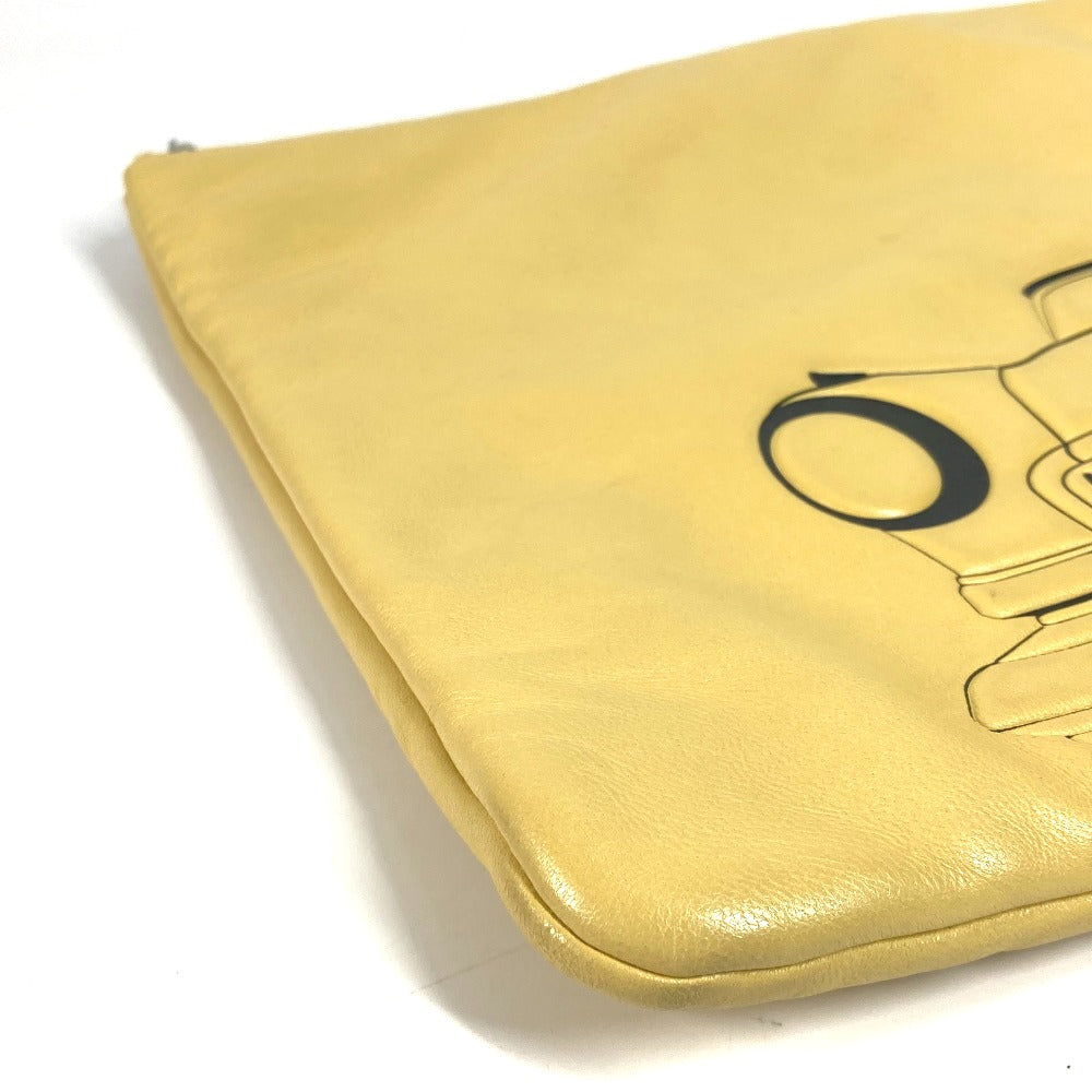 Chanel Clutch Bag Leather Yellow Coco Havana Car Logo