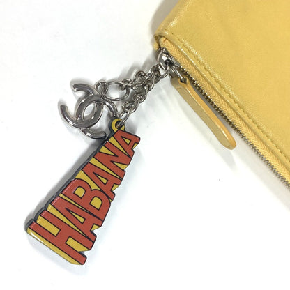 Chanel Clutch Bag Leather Yellow Coco Havana Car Logo