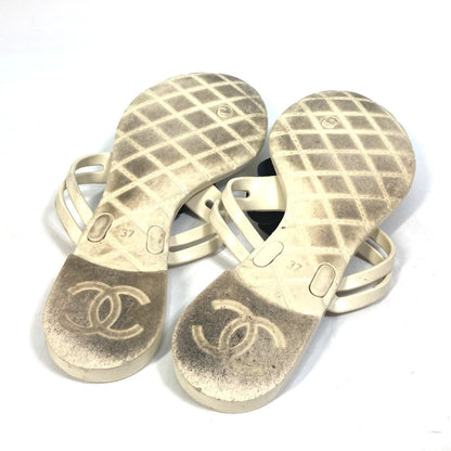 Chanel Sandals Rubber White X Black Flat Petanko Camellia Coco Mark Cc Women 37