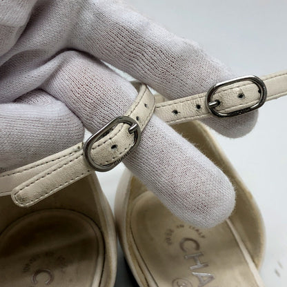 Chanel Sandals G45497 Leather White 24P Bicolor Camellia Women 37.5