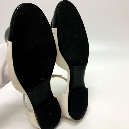 Chanel Sandals G45497 Leather White 24P Bicolor Camellia Women 37.5