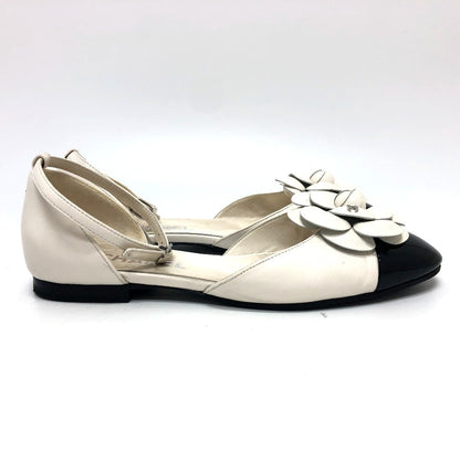 Chanel Sandals G45497 Leather White 24P Bicolor Camellia Women 37.5