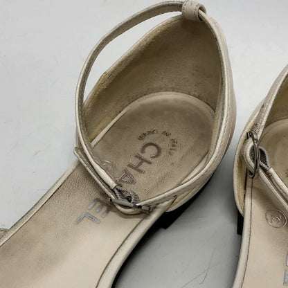 Chanel Sandals G45497 Leather White 24P Bicolor Camellia Women 37.5