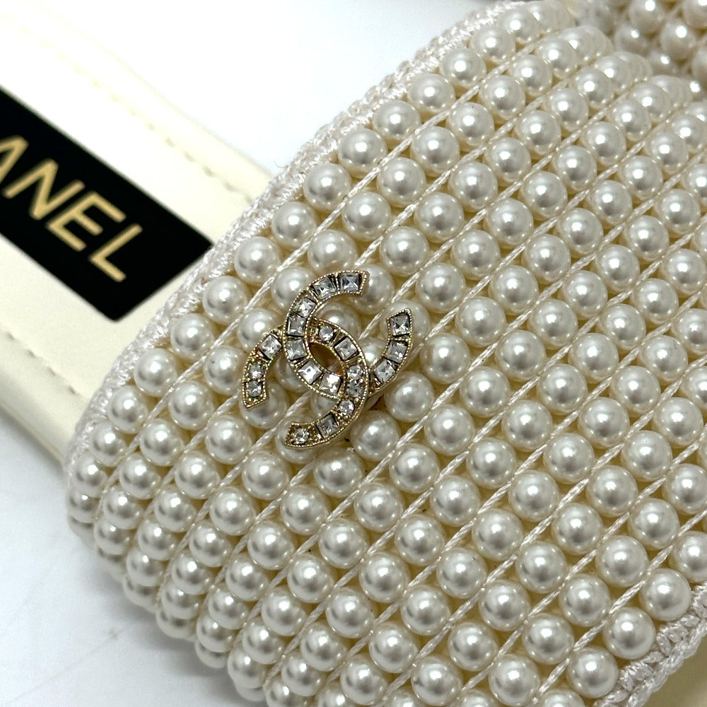 Chanel Sandals G46302B Leather White 25P Faux Pearl Coco Mark 36C